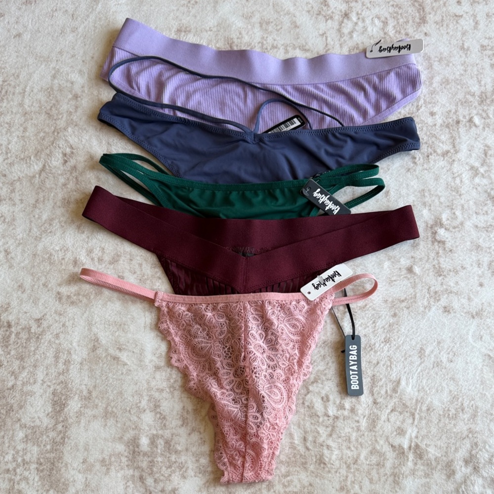 Women's Lace & Stretch Thong Panty - Pink, Lavender, Navy, Green, Burgundy Set